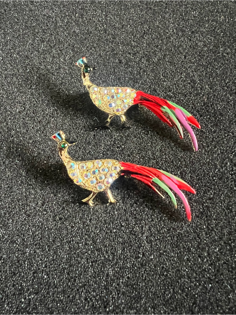 Vintage Peacock Bird Pins Brooches Set of 2